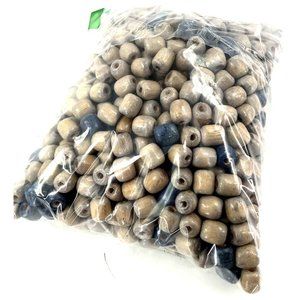 Vintage Macrame Wooden Beads 2lb 4oz HUNDREDS OF BEADS Blue Beige 5/8" x 1/2"